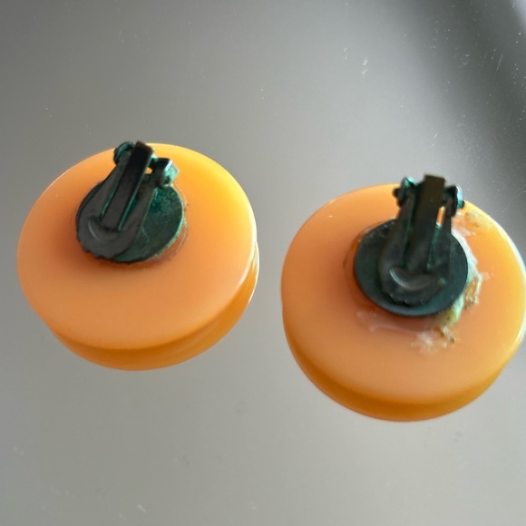 Orange Circle with silver Clip-on Earrings - Picture 10 of 10